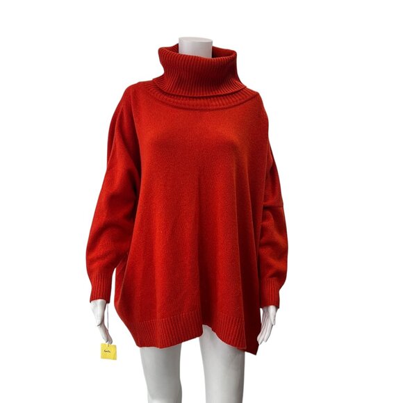 $1450 N. Peal Orange Knit Turtleneck Oversized Sweater size Medium - Picture 1 of 10
